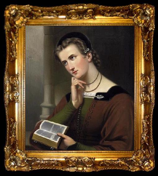 framed  unknow artist Portrait of a young woman with Bible, ta009-2